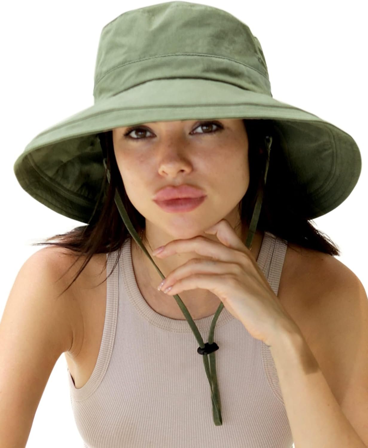 Sun Hats for Women Gardening Hat Wide Brim Ponytail Beach Sun Protection Breathable Cotton Summer Hat with Fold-Up Brim
