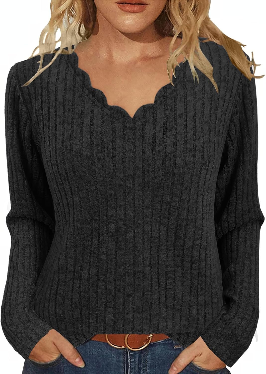 JomeDesign Womens Sweaters Casual Long Sleeve V Neck Lightweight Tunic Pullover Sweater Tops