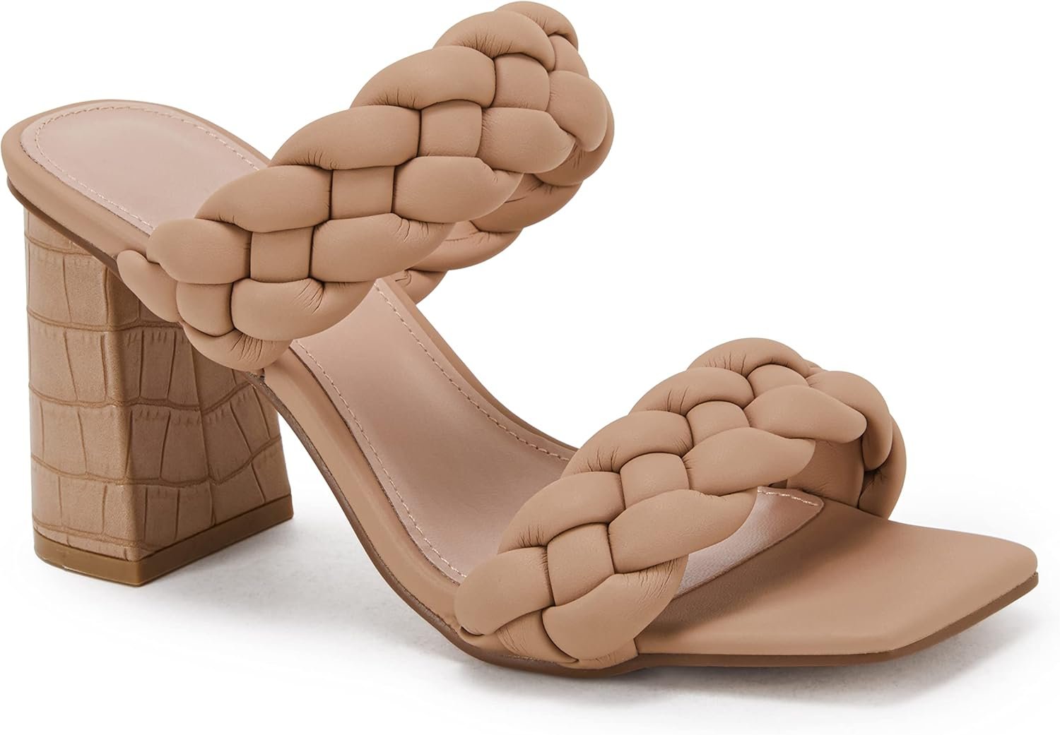 Syktkmx Womens Braided Heels Sandals Chunky Block Heel Double Strap Summer Dressy Sandal