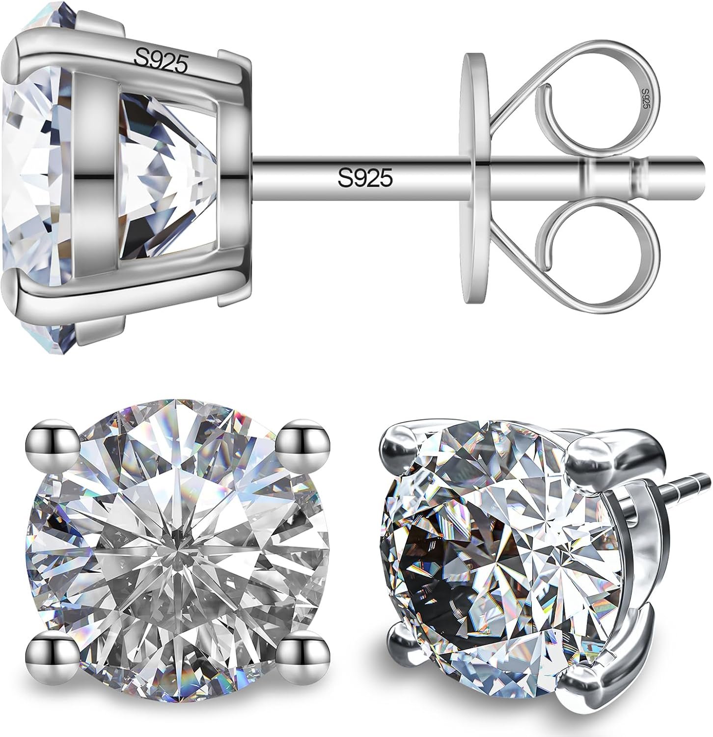 Moissanite Earrings, Diamond Stud Earrings for Women 1-3 CT 18K White Gold Plated/S925 Sterling Silver Earring for Men, Lab Grown Hypoallergenic Jewelry