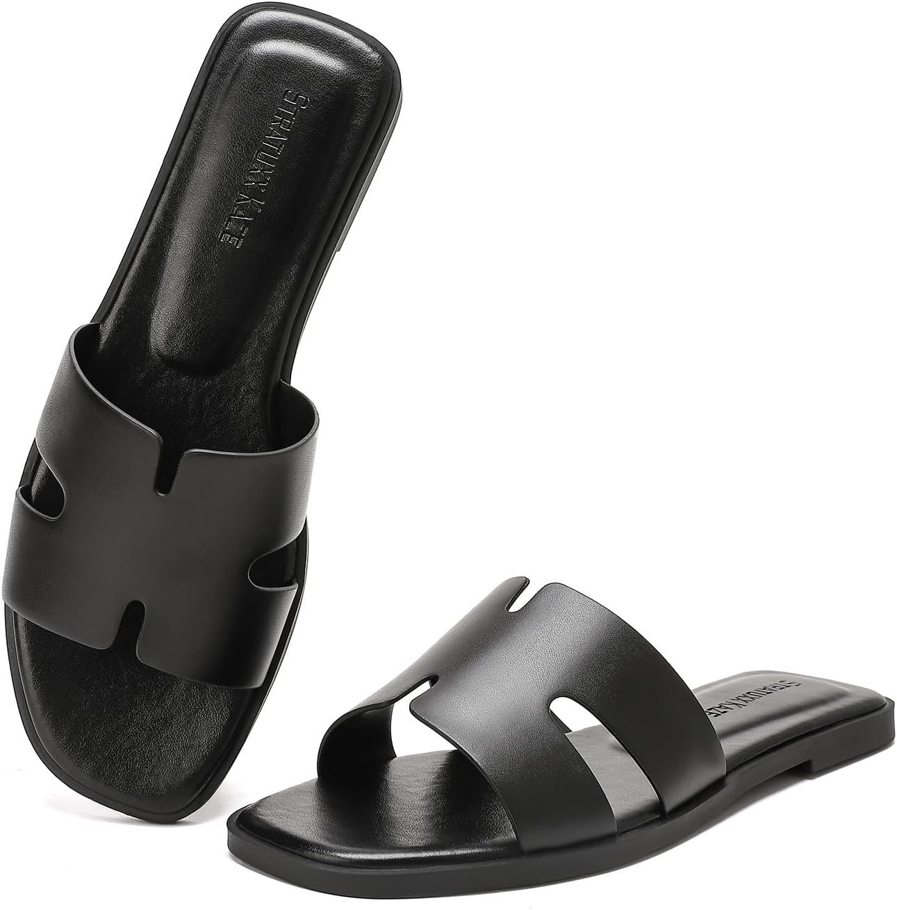 Stratuxx Kaze Open Toe Flat Dress Sandals Womens Slide Comfortable Summer Black, White, Tan Sandals for Women