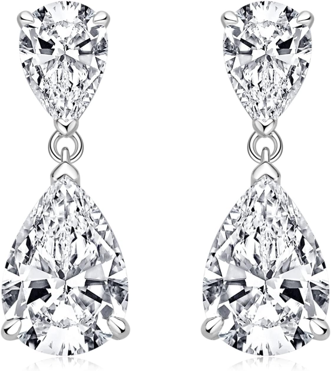 YUNKAI Cubic Zirconia Dangle Earrings for Women with Sterling Silver, Simulated Diamond Drop Earring Teardrop Classic, 6 Ct CZ Pear Cut, Jewelry Gifts for Birthday Christmas, Present for her