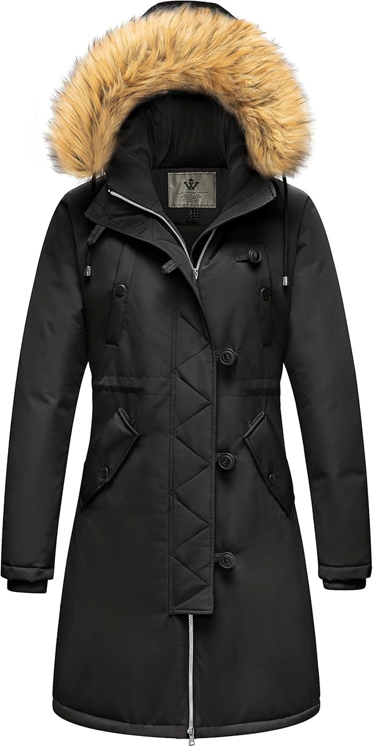 WenVen Women’s Winter Waterproof Thicken Puffer Jacket Parka Coat with Fur Hood