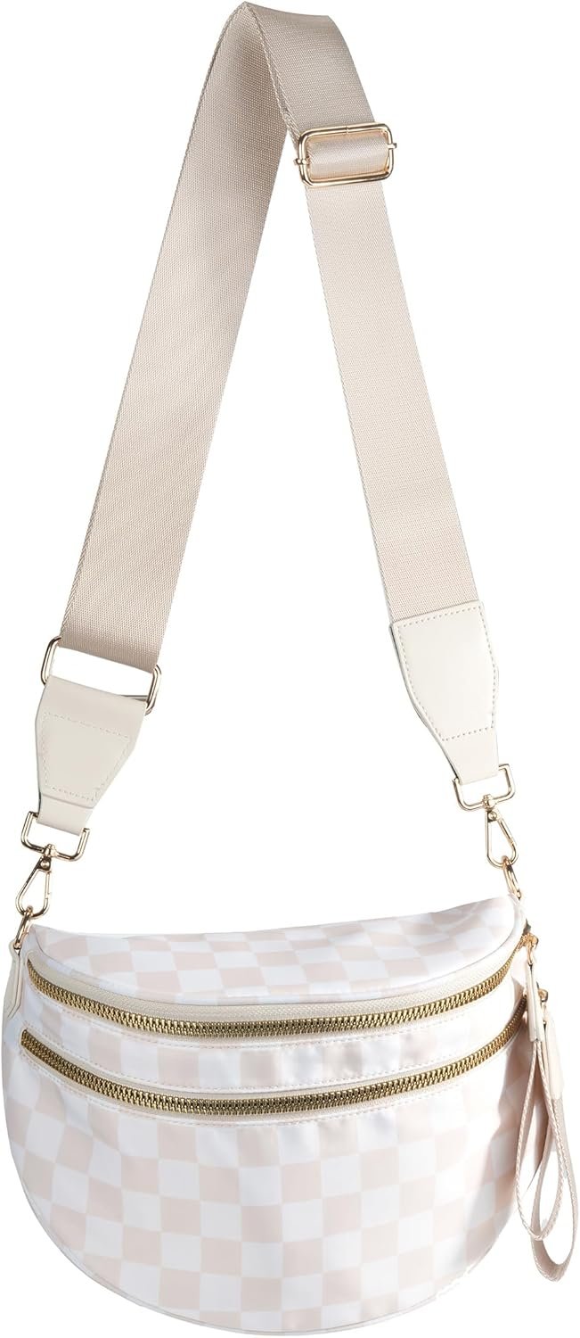 Spacious Checkered Nylon Crossbody Bag Bum Bag Checkered Handbags Wallets for Women