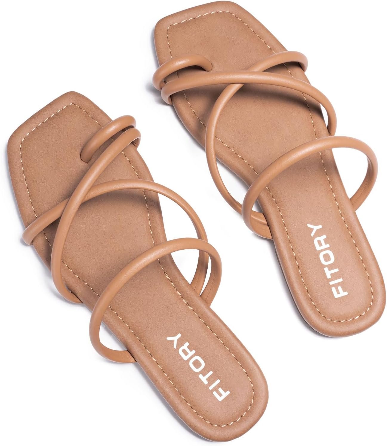 FITORY Women’s Slide Sandals Flat Toe Ring Thongs with Cross Strap for Summer Size