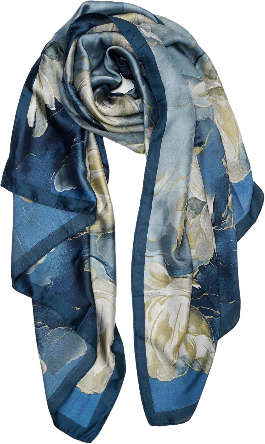 YOUR SMILE Large Mulberry Silk Feeling Long Stain Scarf Lightweight Sunscreen Shawls Wraps for Women