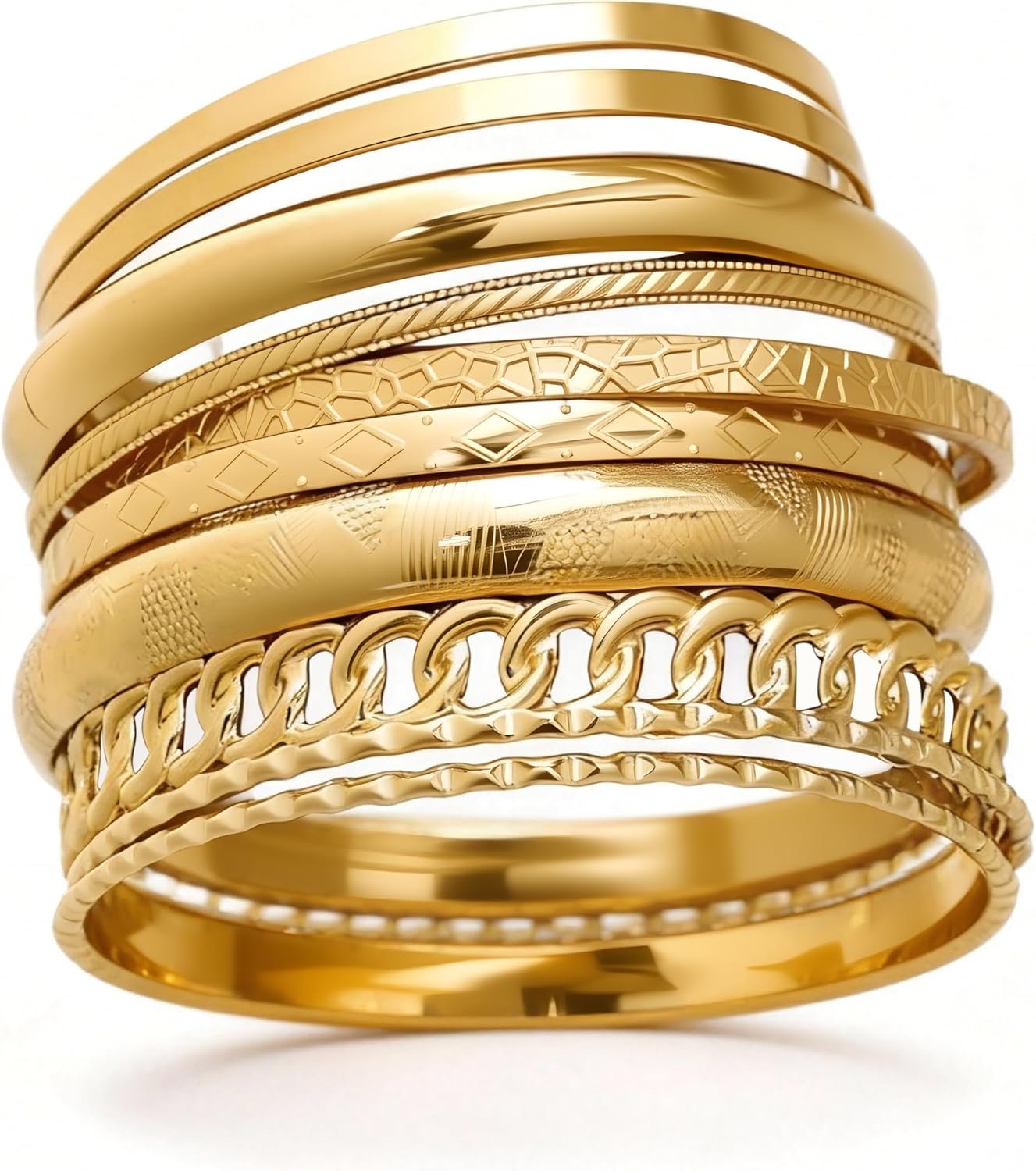 ÌF ME Gold Bangle Bracelets for Women, Indian Bangles Stackable Set, Multi Layer Textured 14K Gold Plated Chunky Bracelets Boho Jewelrys Set