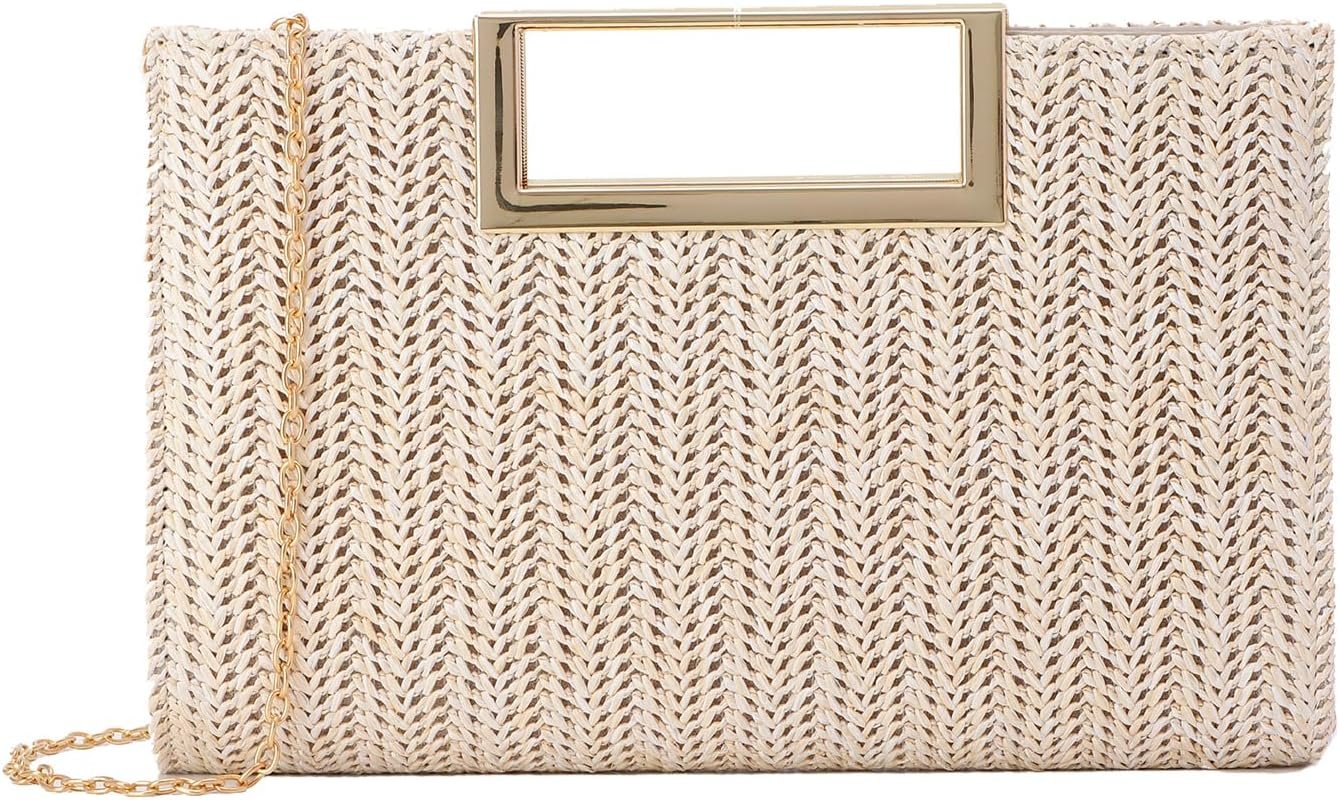 Top Handle Straw Clutch for Women Summer Clutch Straw Evening Bag Raffia Crossbody Purses Woven Beach Clutch
