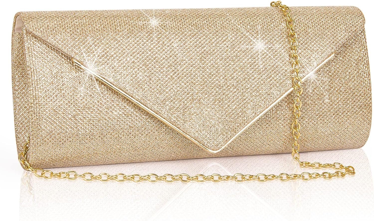 Larcenciel Clutch Purses for Women, Sparkling Envelope Evening Bag with Detachable Chain