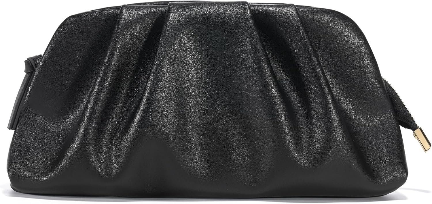SWEETV CHUNLI Dressy Vegan Leather Clutch Purse for Women Formal, Soft Pleated PU Evening Clutch for Weddings, Proms