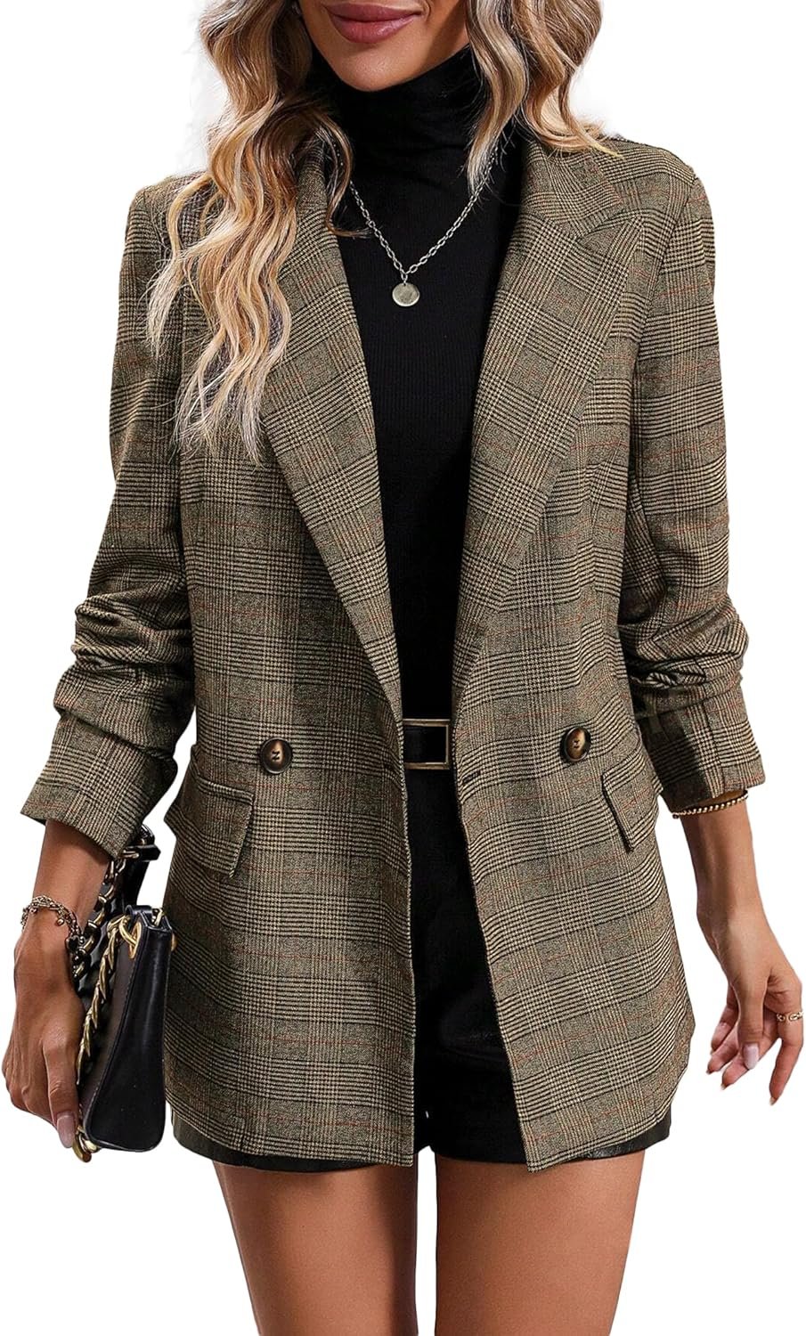 Mina Self 2025 Women’s Plaid Houndstooth Blazer Jacket – Fully Lined Business Casual Office Suit with Pockets