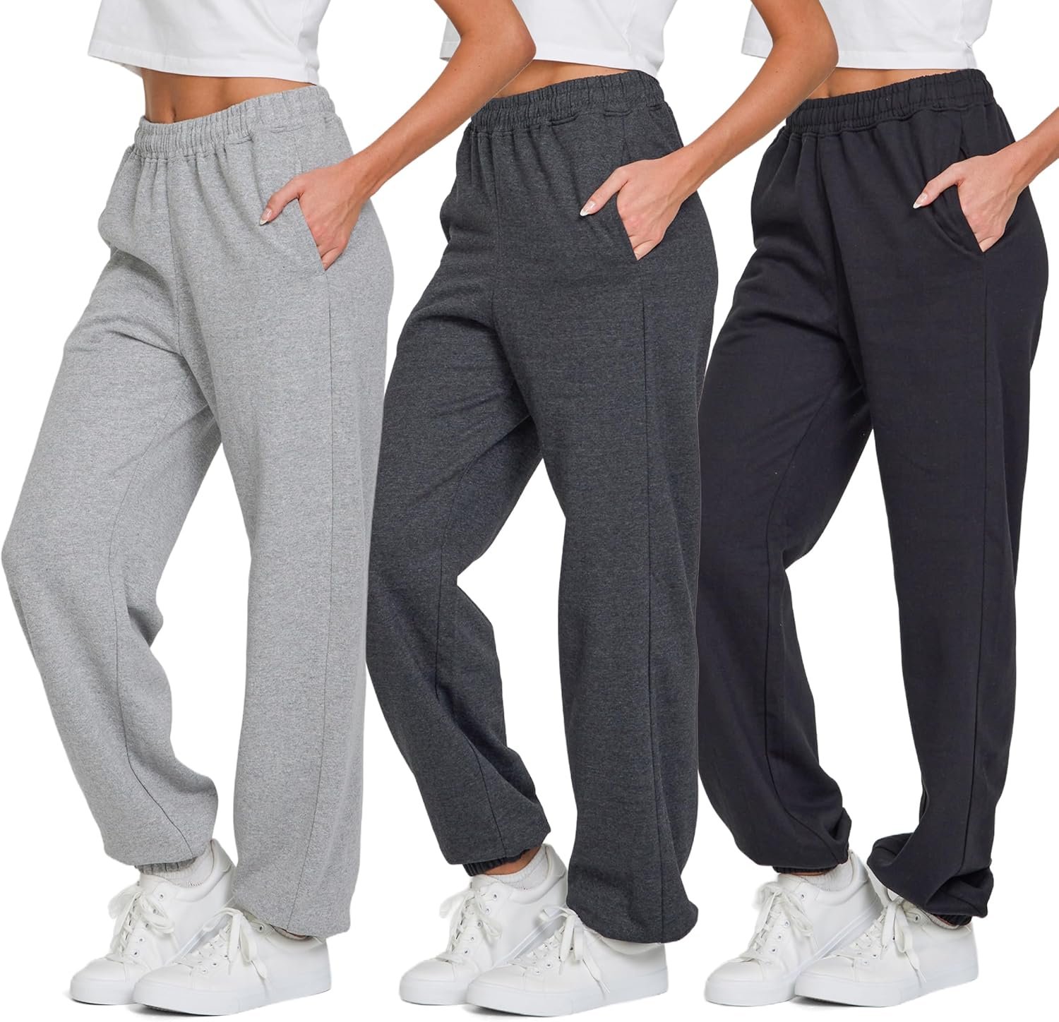 Ultra Performance Womens Joggers Wide Leg 3 Pack Sweatpants Women’s Active Jogger’s Baggy Cinch Bottoms Sweat Pants for Women