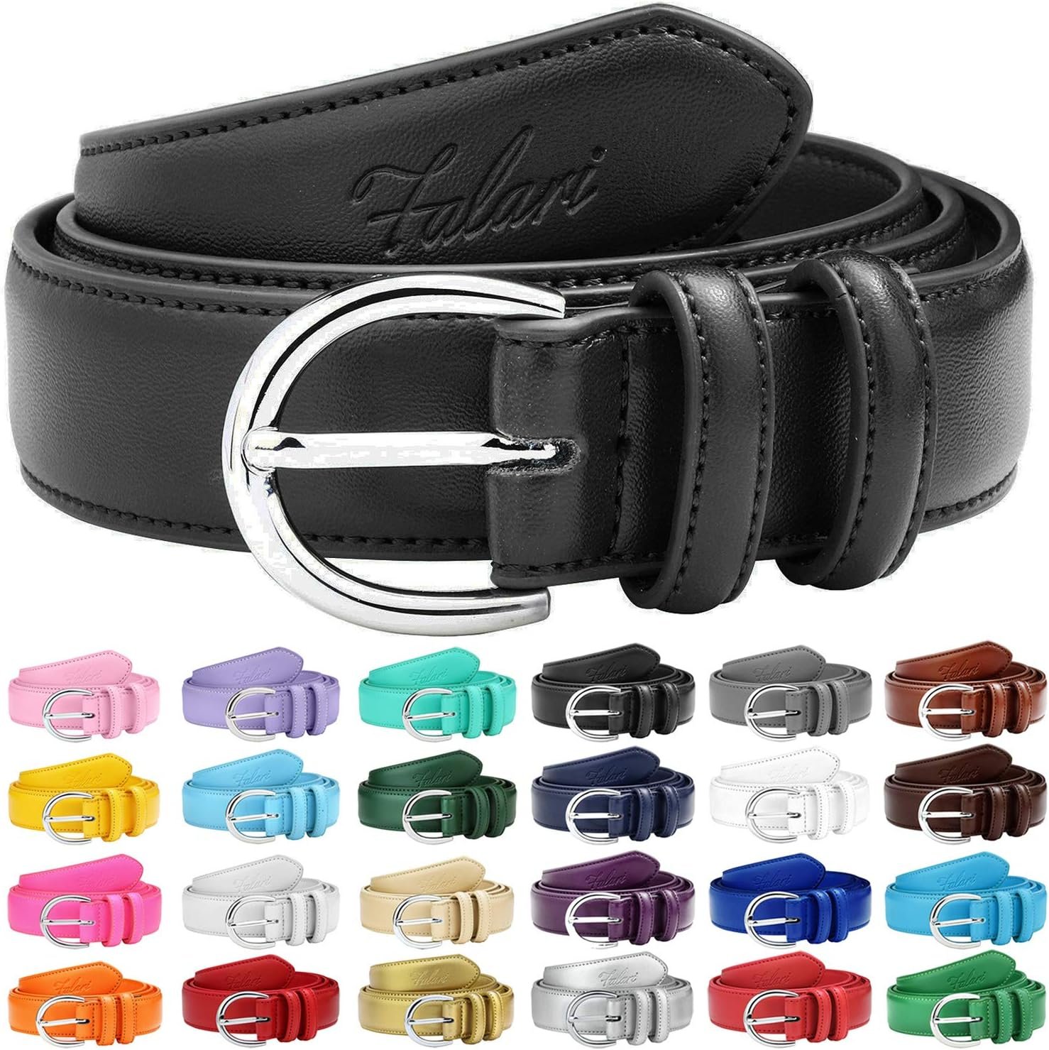 Falari Women Genuine Leather Belt Fashion Dress Belt With Single Prong Buckle 6028-31 Colors