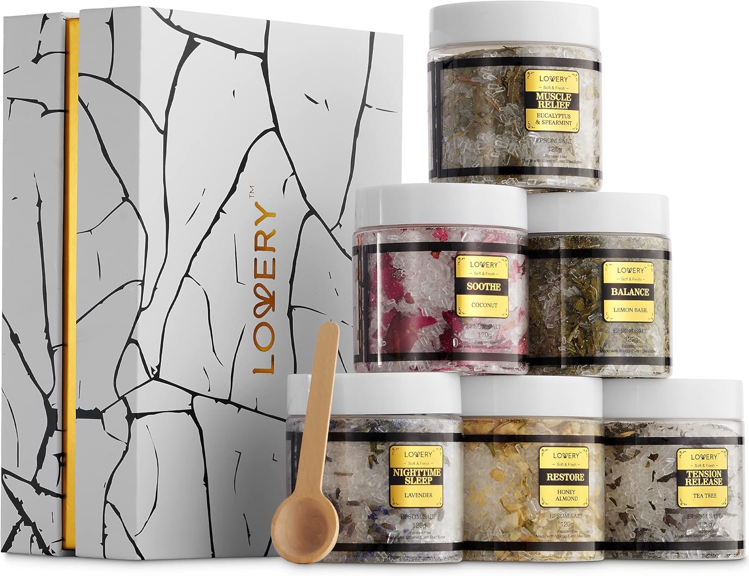 Christmas Gifts for Women Who Have Everything, Epsom Bath Salts Gift Basket Set, Relaxing Self Care Salt W/Essential Oil, Gifts for Mom, Lavender, Eucalyptus, Lemon, Coconut, Tea Tree, Honey Almond