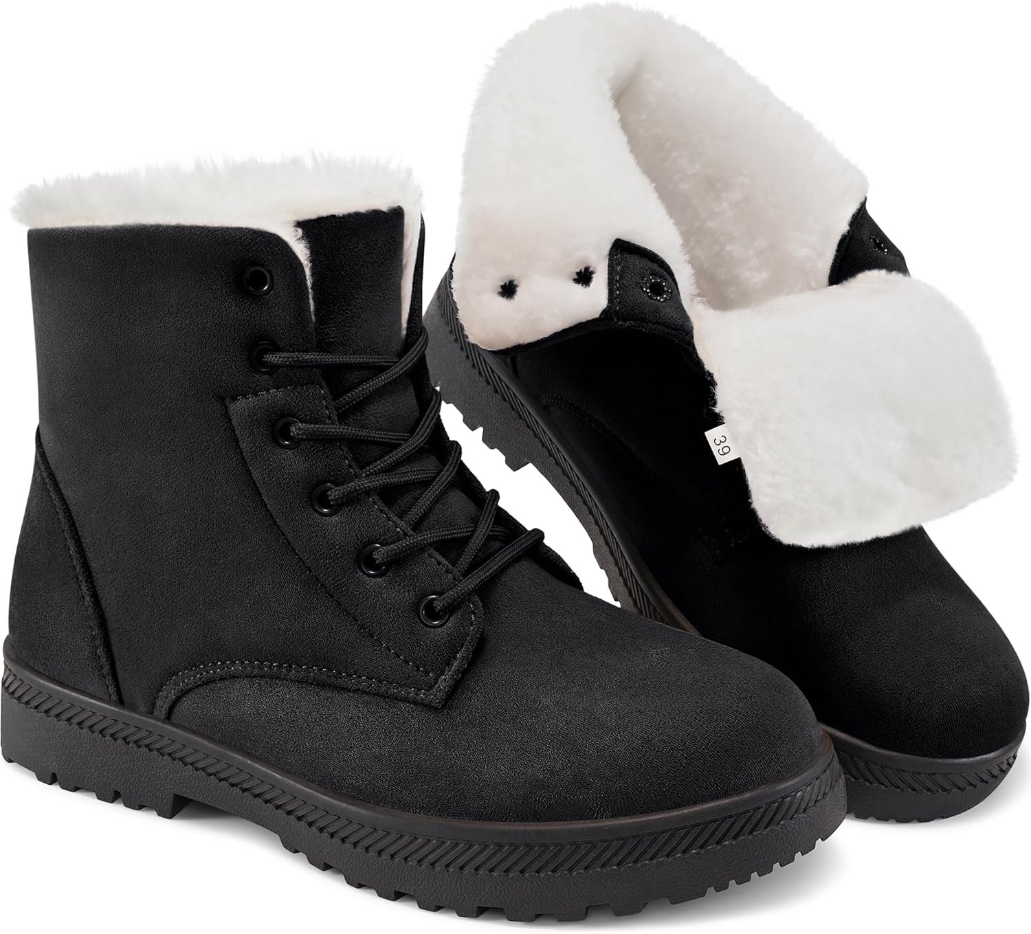 HARENCE Winter Snow Boots for Women: Warm Fur Lined Ankle Booties Lace Up Slip on Outdoor Walking Womens Boots