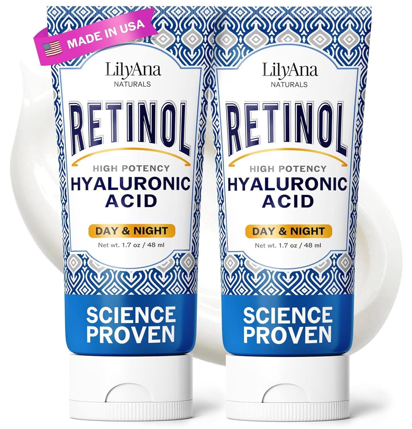 LilyAna Naturals Retinol Cream – Anti-Aging Moisturizer for Face & Neck, Made in USA, Wrinkle Reduction – 1.7oz, 2 Pack