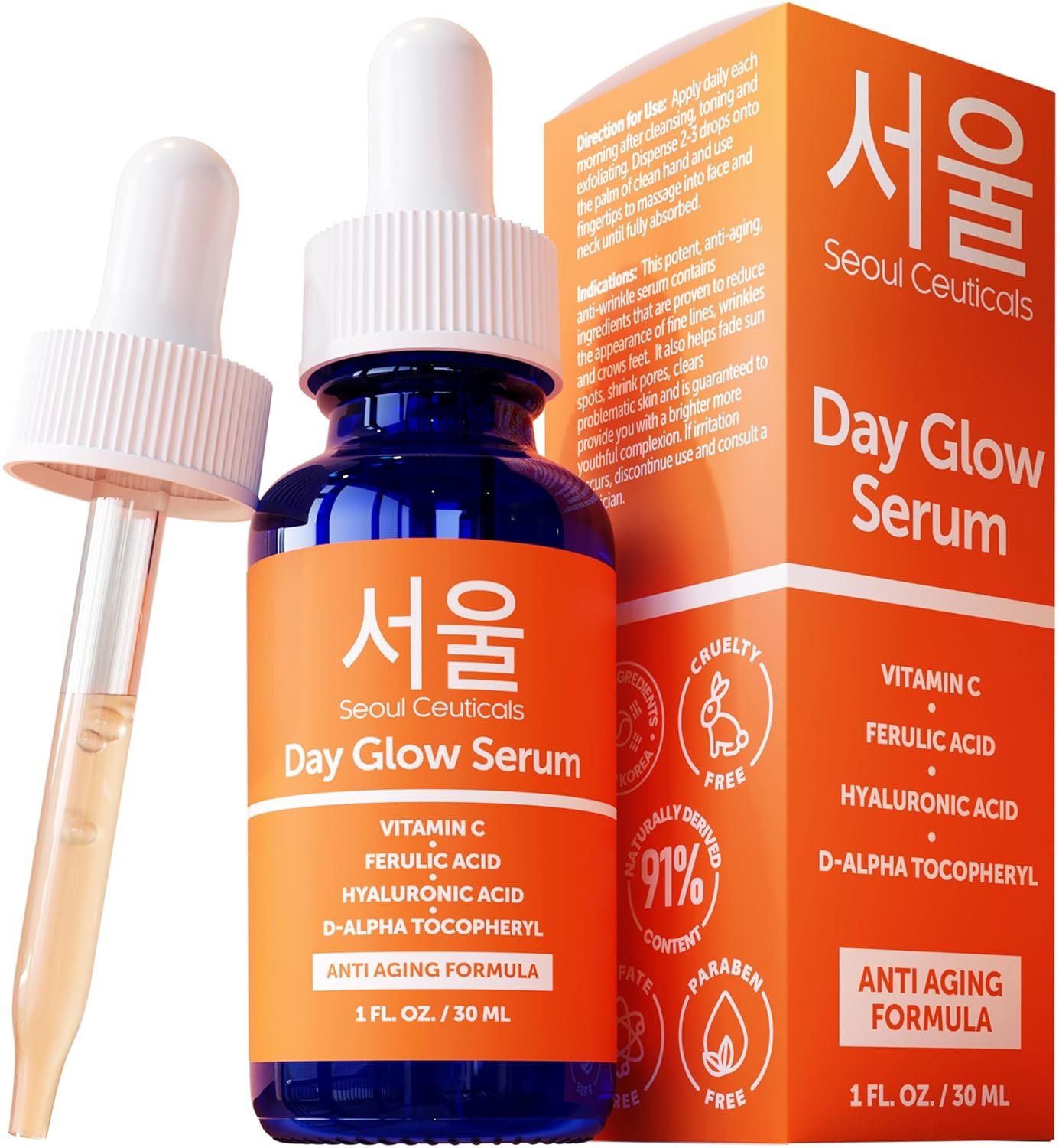 SeoulCeuticals Korean Skin Care 20% Vitamin C Hyaluronic Acid Serum + CE Ferulic Acid – Potent Anti Aging, Anti Wrinkle Korean Beauty 1oz
