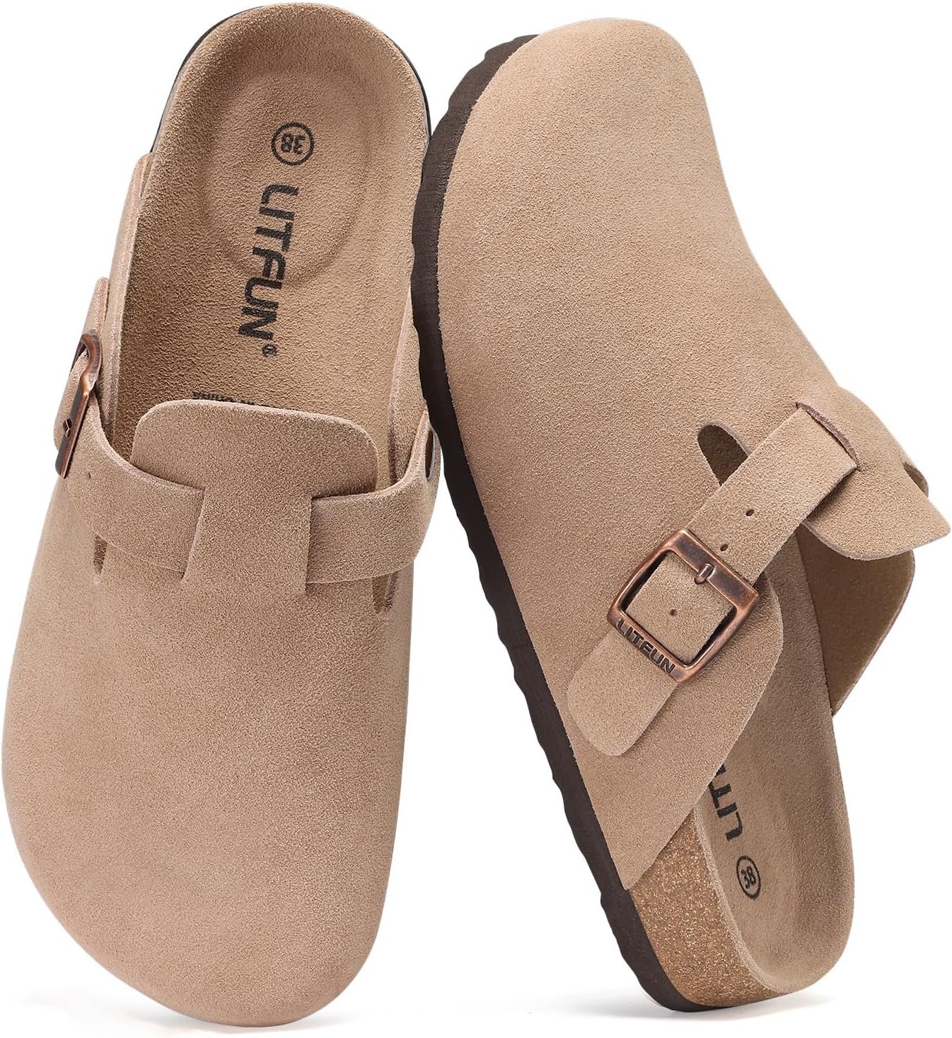 Litfun Women’s Genuine Suede Clogs Soft Footbed Leather Potato Shoes Comfort Slip On Clogs with Arch Support