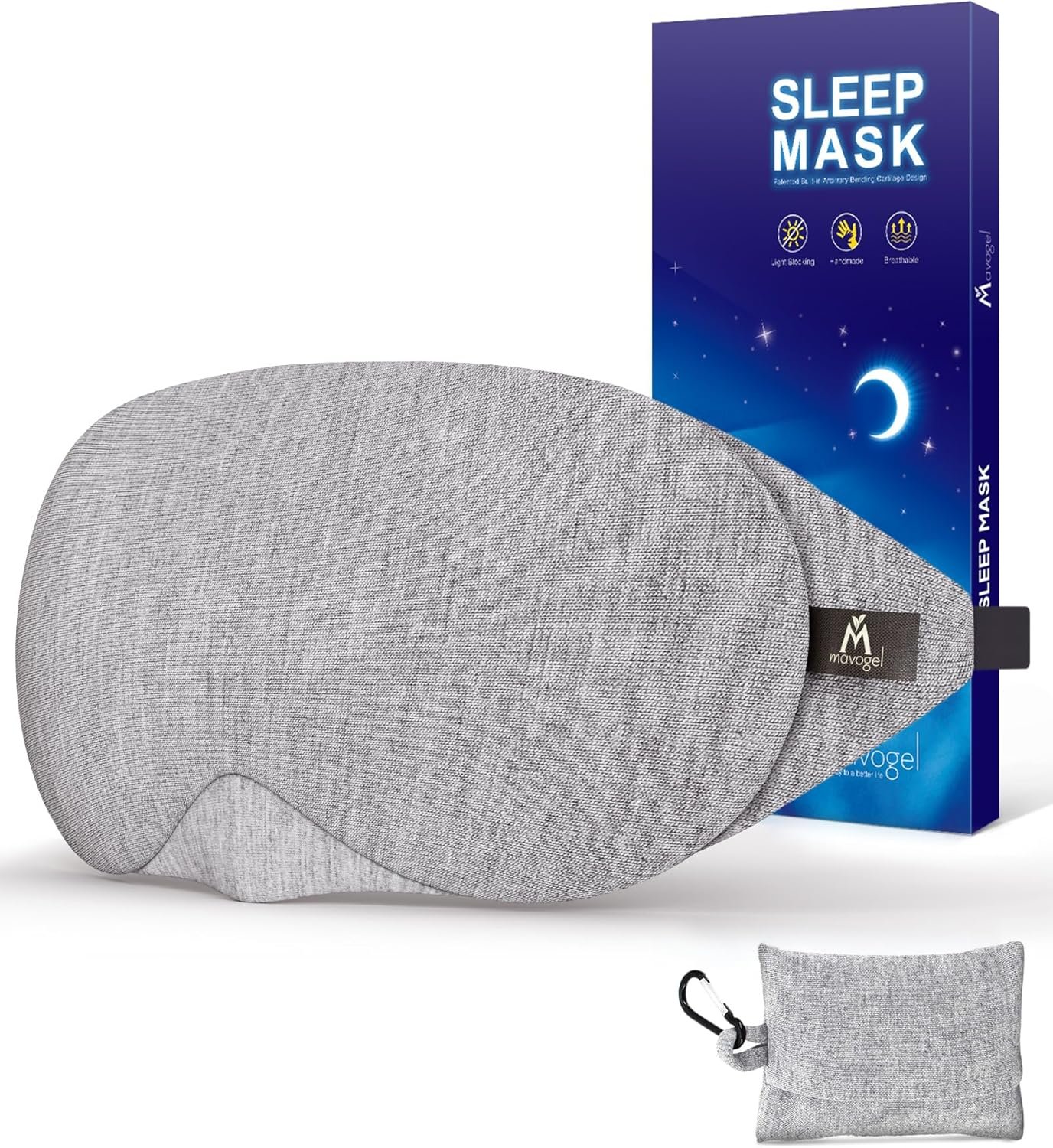 Mavogel Cotton Sleep Eye Mask – Updated Design Light Blocking with Adjustable Nose Bridge, Soft and Comfortable Night Eye Mask for Men Women, Eye Blinder for Shift Work, Includes Travel Pouch, Grey