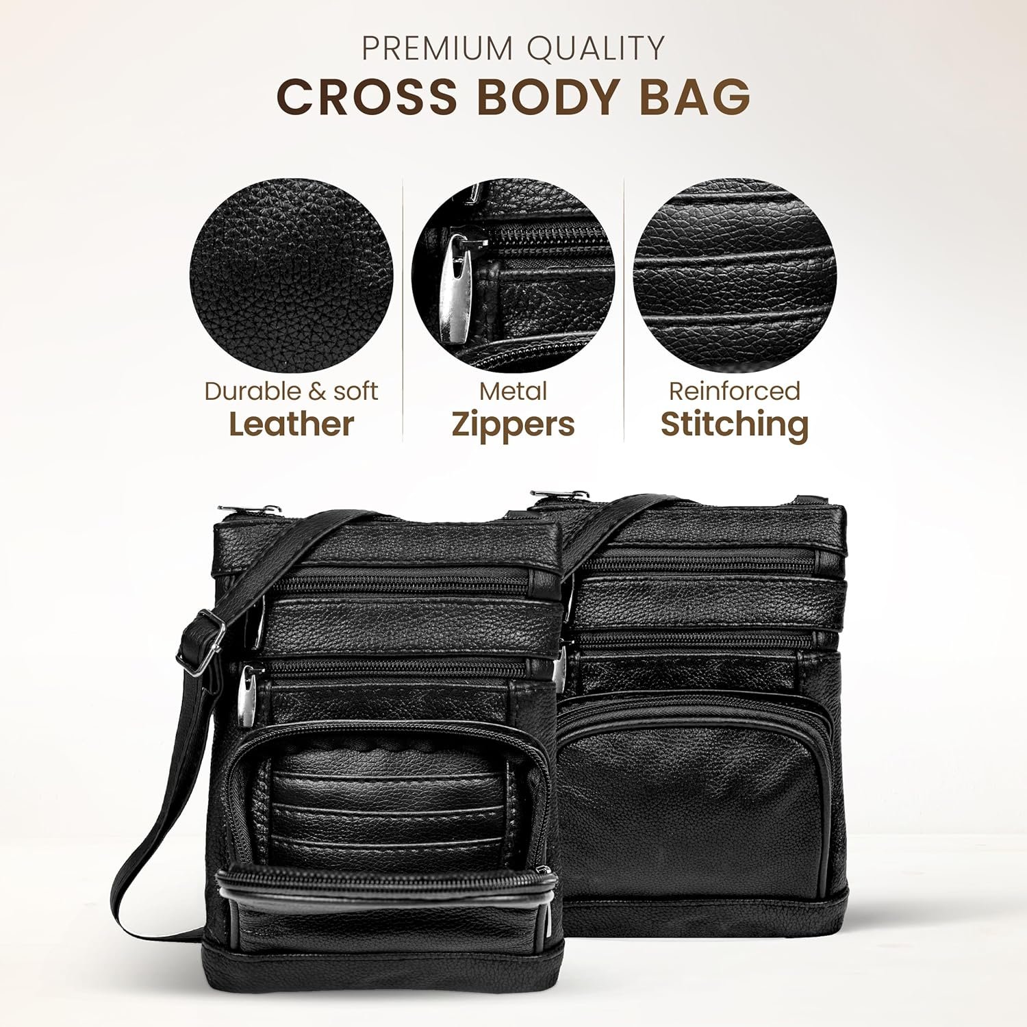 Krediz leather Crossbody Purses for Women, Multi Pocket Crossbody Purse with Adjustable Strap, Soft & Durable Leather Purse