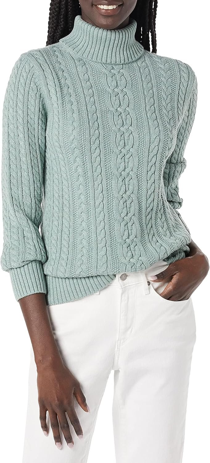 Amazon Essentials Women’s Fisherman Cable Turtleneck Sweater (Available in Plus Size)