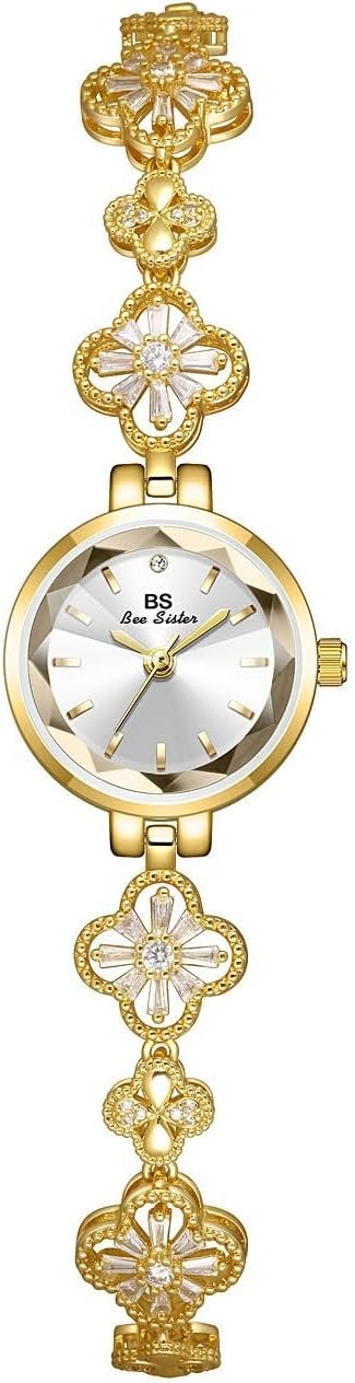 Gosasa Vintage Gold Watch for Women Hollow Four Leaf Chain Bracelet Dainty Small Ladies Dress Quartz Watch Waterproof Luxury Gift