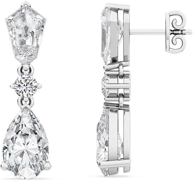 Houston Diamond District 1 to 10 Carat Kite, Pear and Round Cut LAB GROWN Diamond Drop Earrings for Women(Color H-I Clarity VS1-VS2)