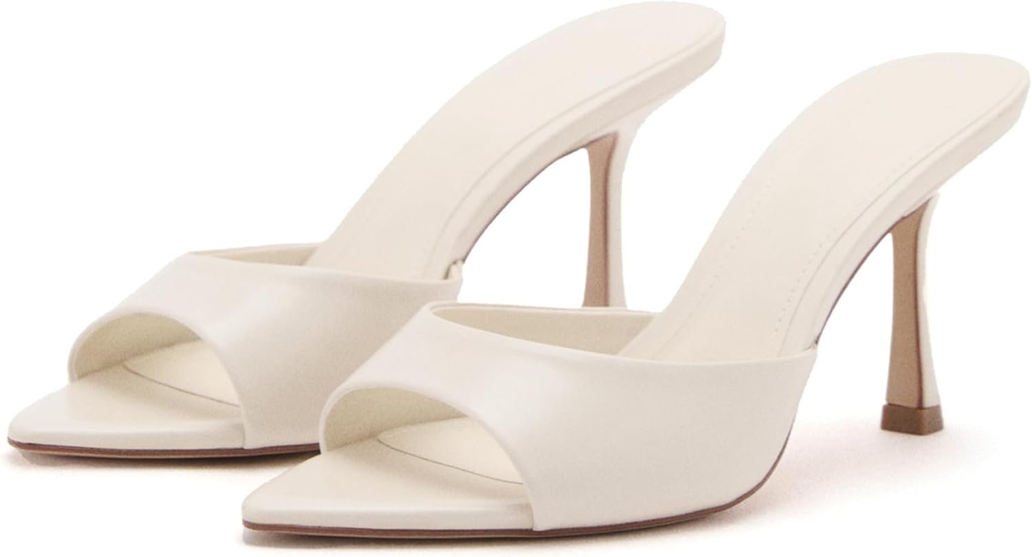 High Heel Mules for Women Slip On Open Pointed Toe Classy Patent Leather Stiletto Pumps Formal Slingback Mule Sandals Dress Walking Shoes