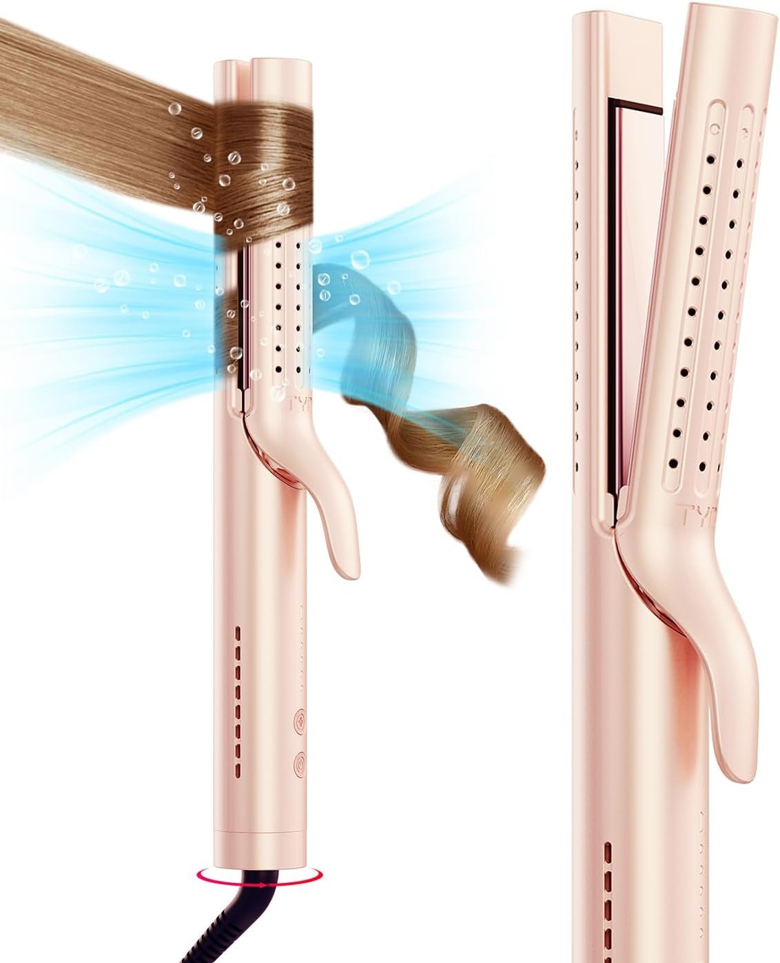 TYMO Airflow 2.0 Curling Iron Flat Iron – Hair Straightener and Curler 2 in 1, 1.25 Inch Curling Wand for Long Short Hair, Dual Voltage for Travel, 54 Million Ionic, Anti-Tangle, 5 Temps, Gold Blush