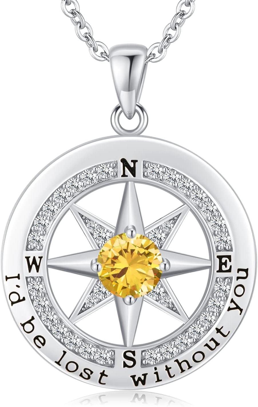 S925 Necklace Gift for Wife |Compass Jewelry |Women Anniversary |Sterling Silver |Girlfriend Birthday Gifts for Her Valentines |I’d be Lost without You |Jewel 18K Gold