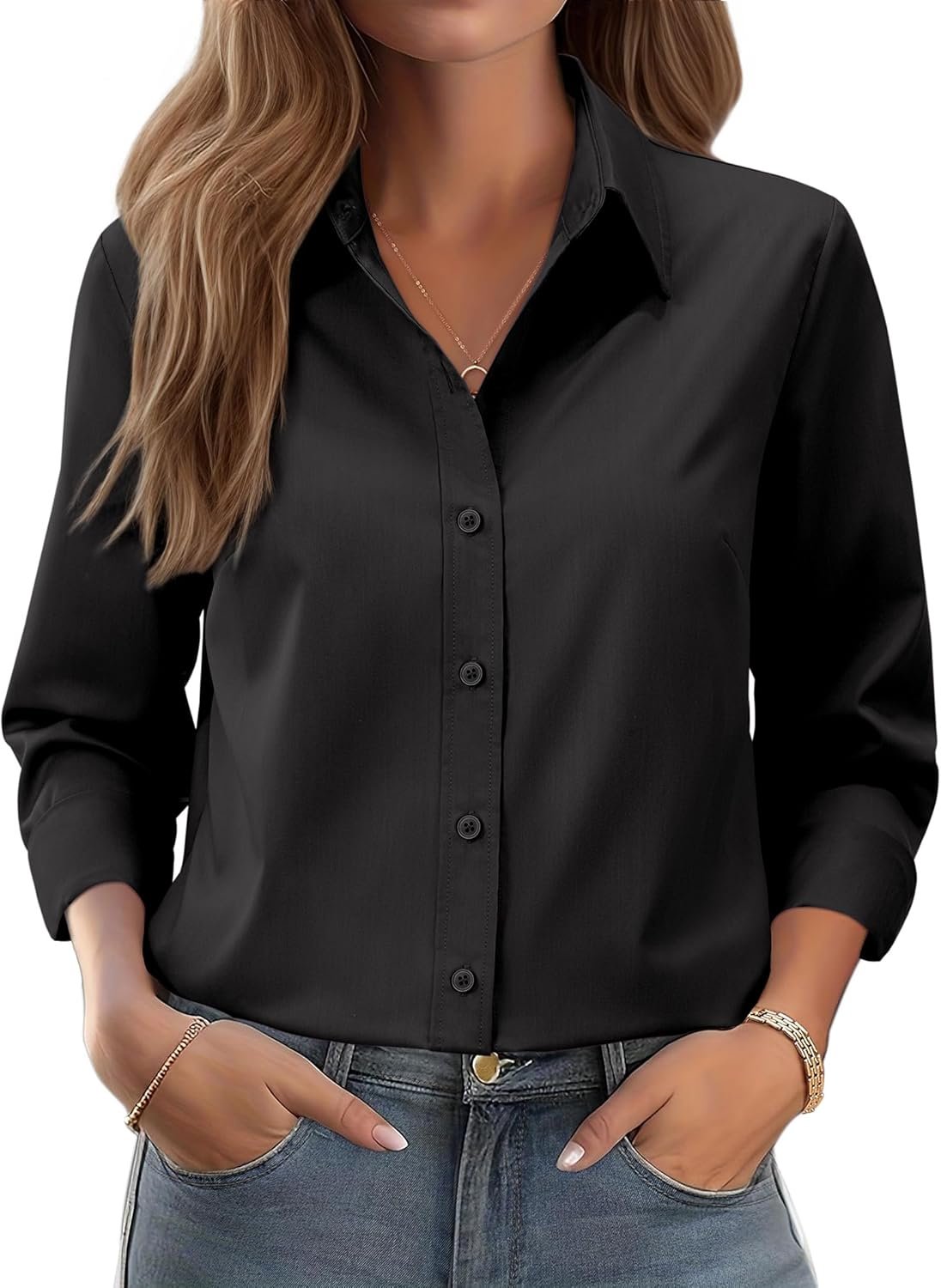 siliteelon Button Down Shirts for Women: Wrinkle Free Long Sleeve Regular Fit Collared Dress Shirt Solid Formal Office