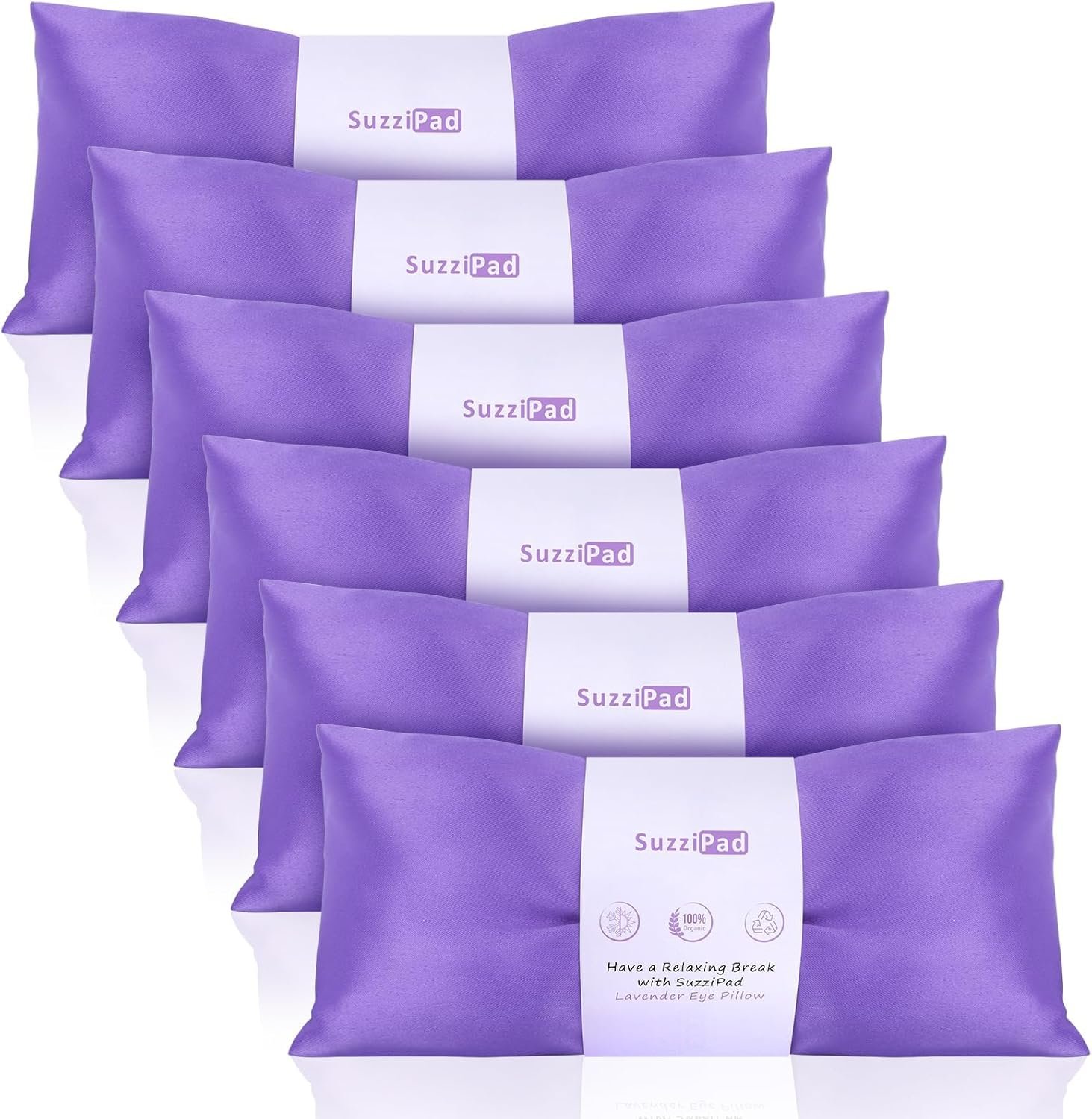 SuzziPad Lavender Eye Pillows for Relaxation with Aromatherapy, Weighted Mask for Sleeping, Hot & Cold Therapy Compress for Dry Eyes, Yoga Meditation Pillow, Purple, 6 Packs
