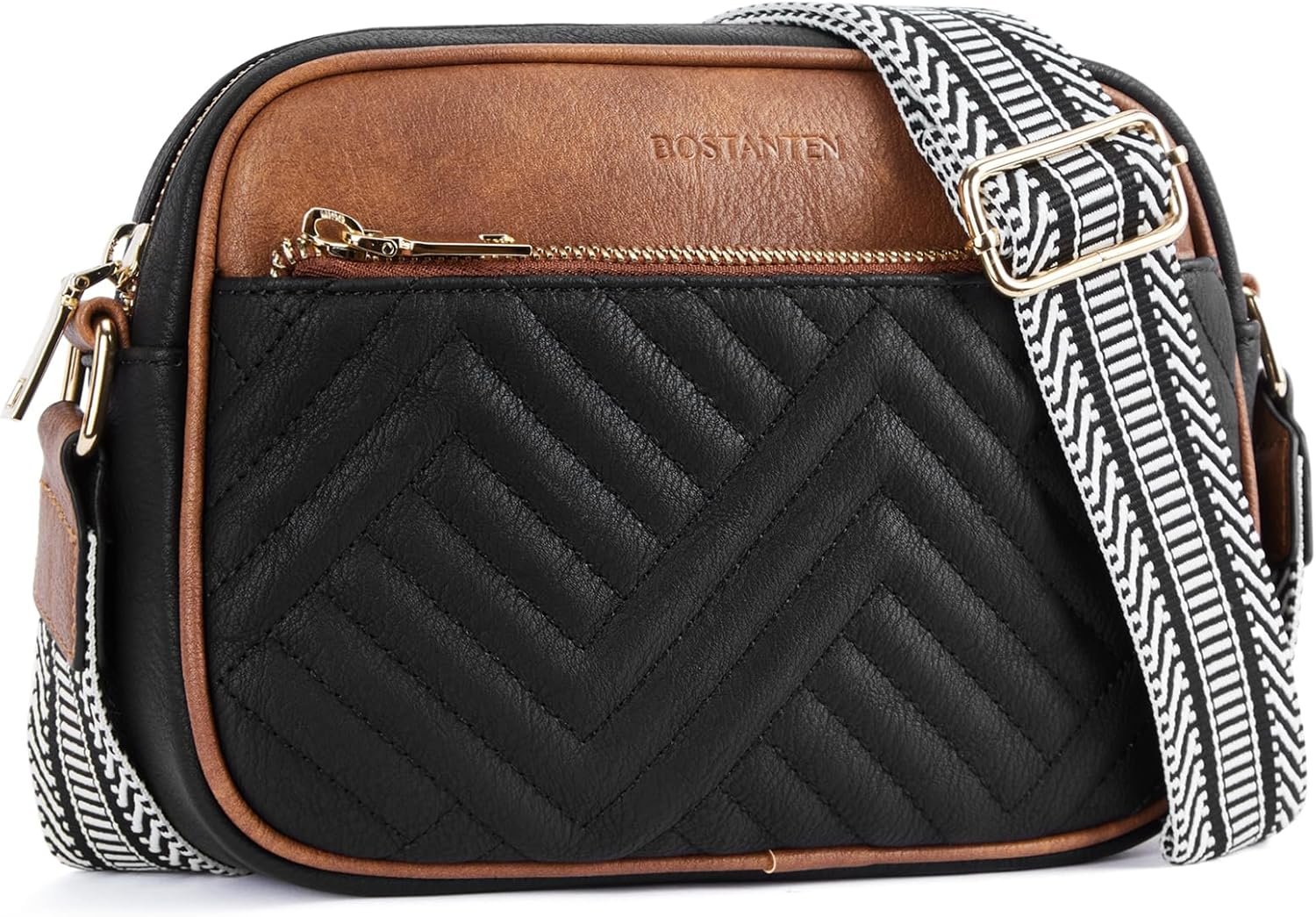 BOSTANTEN Quilted Crossbody Bags for Women Vegan Leather Purses Small Shoulder Handbags with Wide Strap