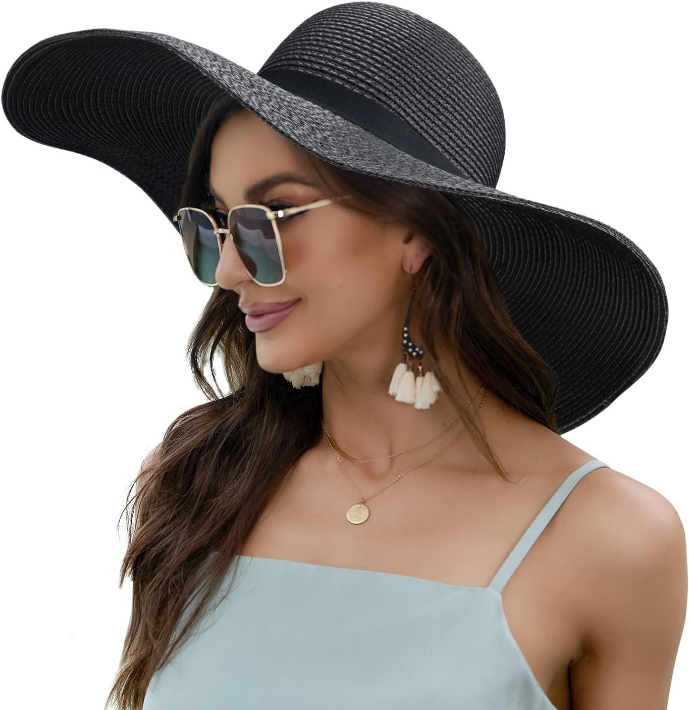 Naivlizer Women Wide Brim Sun Hat UPF50 Straw Summer Hat Floppy Beach Hat Roll-Up