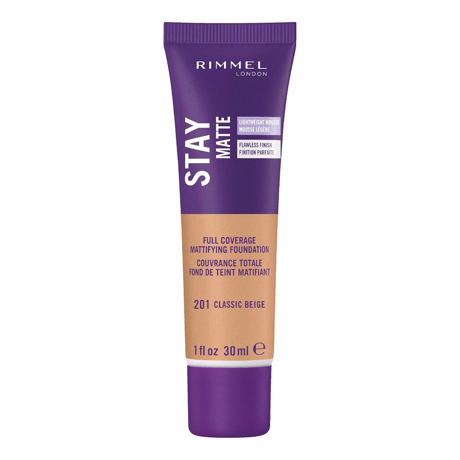 Rimmel London Stay Matte Liquid Mousse – 201 Classic Beige – Foundation, Lightweight, Shine Control, Oil-Free, 1oz
