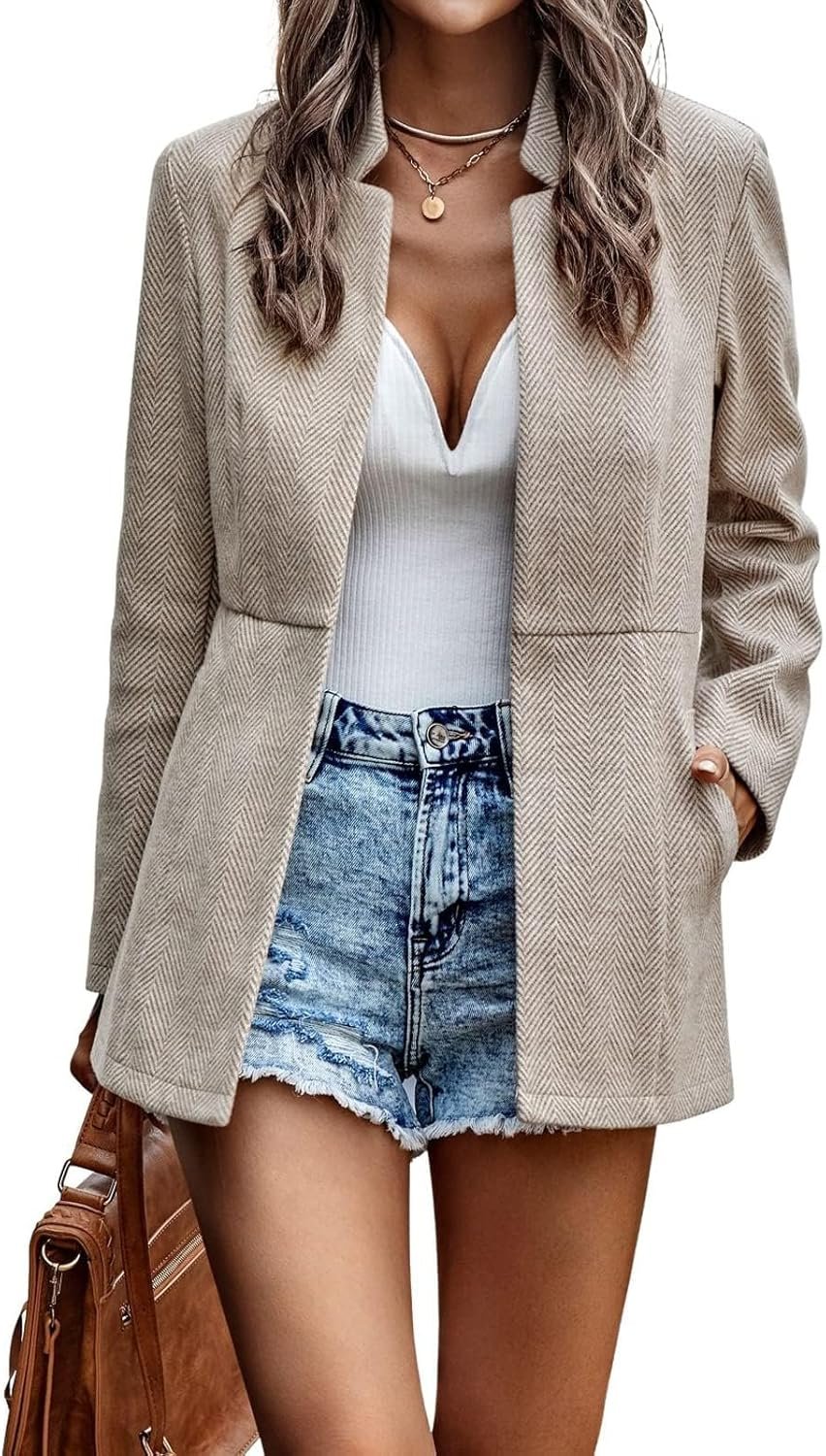 chouyatou Women’s Casual Business Open Front Long Sleeve Notch Lapel Office Blazer Jacket
