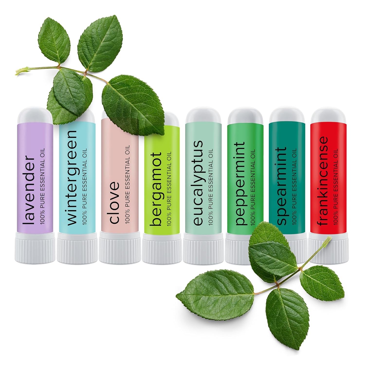 MOXĒ Nasal Inhalers Bundle, 8 Essential Oils, 100% Pure and Undiluted, Therapeutic Grade, No-Mess Portable Aromatherapy, Includes Eucalyptus, Peppermint, Lavender, Wintergreen, Made in USA – Pack of 8