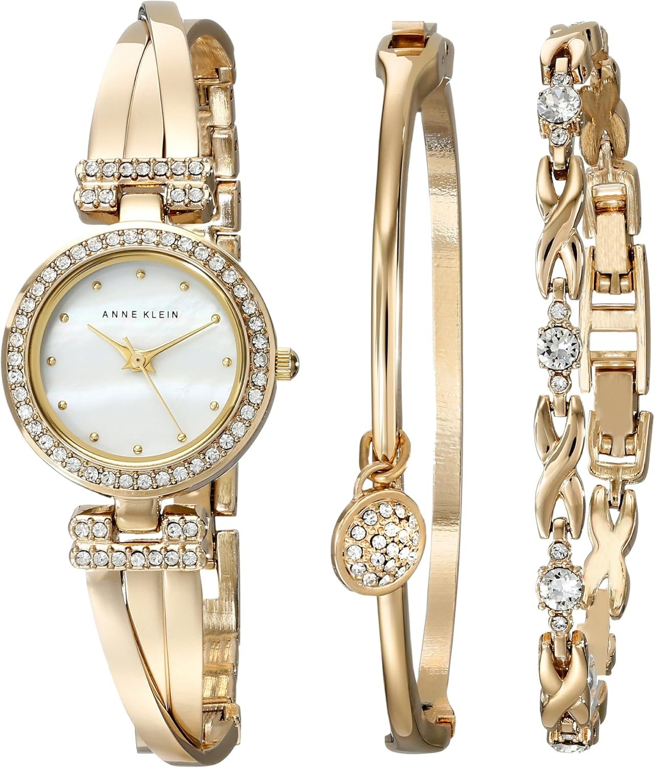 Anne Klein Women’s Premium Crystal Accented Bangle Watch and Bracelet Set