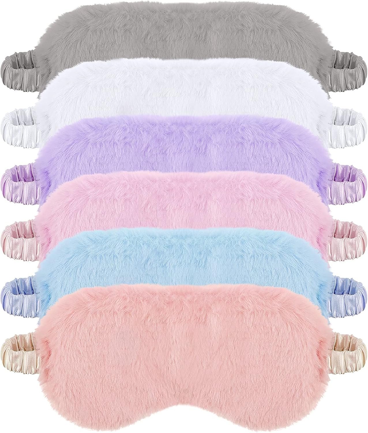 SATINIOR 6 Pieces Plush Eye Mask Soft Sleeping Blindfold Fluffy Eye Cover for Girls and Adult Party Favors