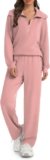 Casly Lamiit Women’s 2 Piece Sets Sweatsuit Lapel Half Zip Sweatshirt Sweatpants Lounge Matching Sets Fall Outfits
