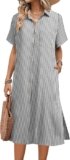 HOTOUCH Womens Dress Summer Casual Midi Short Sleeve Button Down Shirt Dresses Loose Beach Cover Up with Pockets